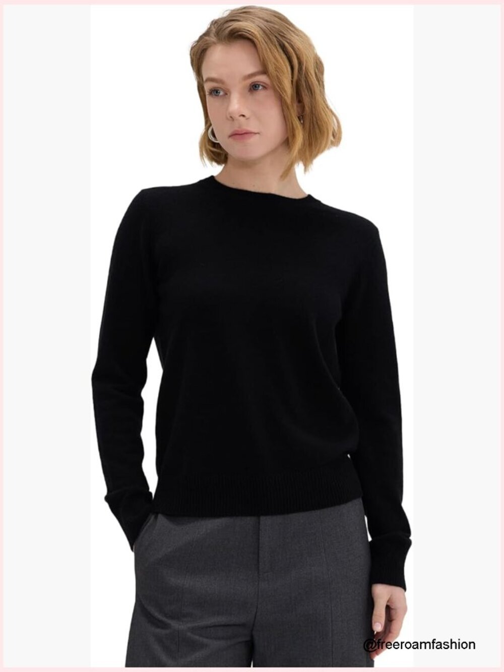 100% Cashmere Crew Neck Pullover, Soft Lightweight Knit Sweater